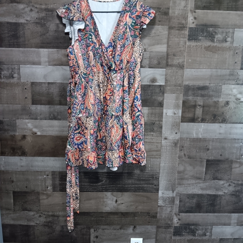 Paisley Print Ruffle Sleeve Dress